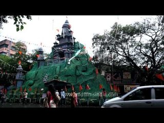 Durga puja pandal themed and created in the form of hindu temple: Kolkata