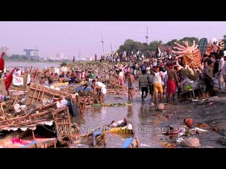Messy banks of Yamuna on Durga Visarjan