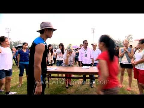 Women arm wrestling competition at the Naga Fest'13-Delhi