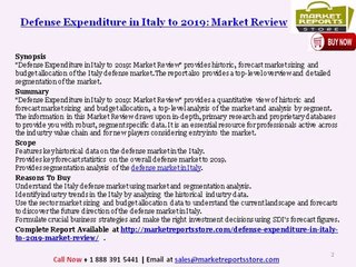 Defense Market Expenditure in Italy Research Report and Forecasts to 2019