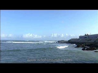 Wave splashing on the rocks at Kanyakumari
