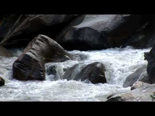 A mountain brook forcing its way through a bed of rocks