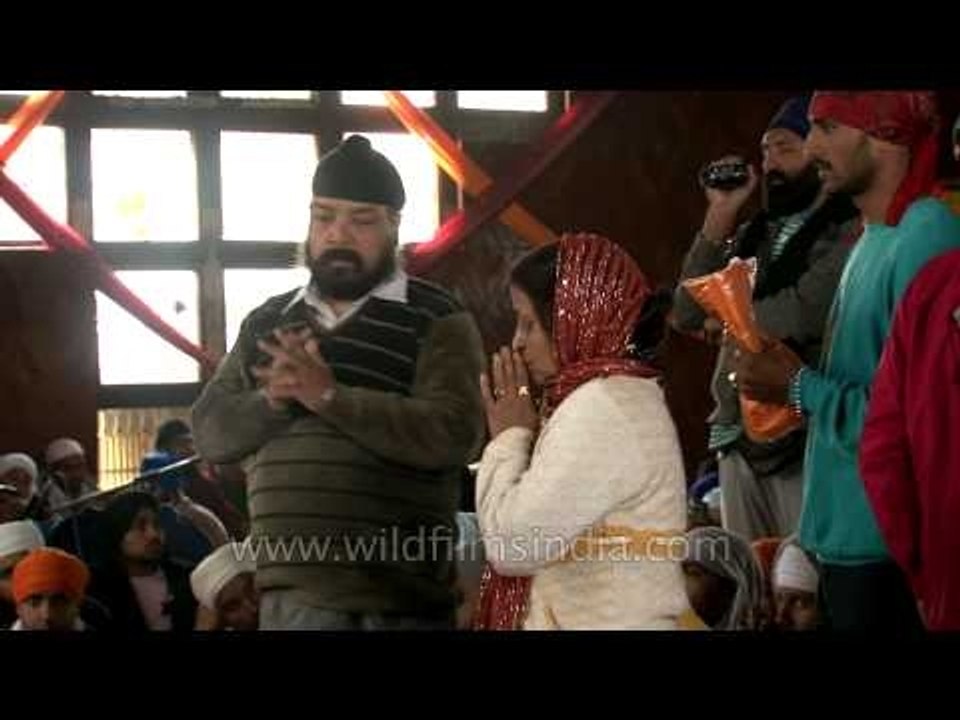 Sikh pilgrims gathered at Hemkunt Sahib Gurudwara, Chamoli