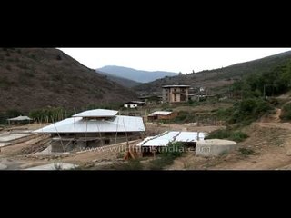 Sparsely populated hill slope of Paro valley of Bhutan