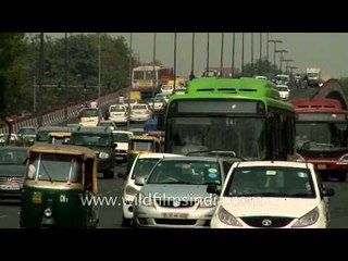 Heavy traffic on a flyover in Delhi