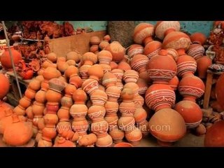 Pottery goods on display in Sarojini Nagar, Delhi