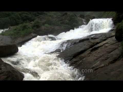 Water splashing on rocks at Attukal waterfall