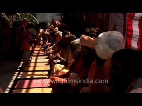 Sadhus waiting for food during Samashti Bhandara, Varanasi