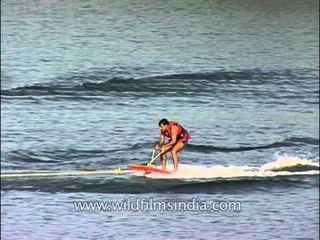 Water skiing being taught at Pong Dam