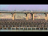 Millions of Devotees crossing pontoon bridges over the Ganges during Maha Kumbh in Prayag