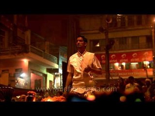 Shankh ceremony performed by priest at Varanasi ghat