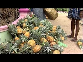 Man carrrying a basket of pineapples