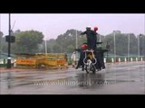 Indian Army soldiers display their skills on the motorcycle during rehearsal