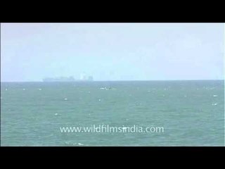 Ship in the middle of the Indian Ocean off the coast of Kanyakumari
