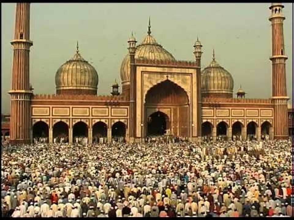 Muslims take part in prayer at Jama Masjid, Old Delhi