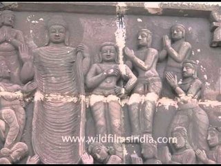 Stone carving on the walls of Shanti Stupa at Dhaulagiri