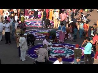 Rangoli made for welcoming the procession at the annual 'Gadda Yatra'