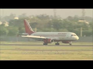 Air India aeroplane comes in to land at Delhi airport