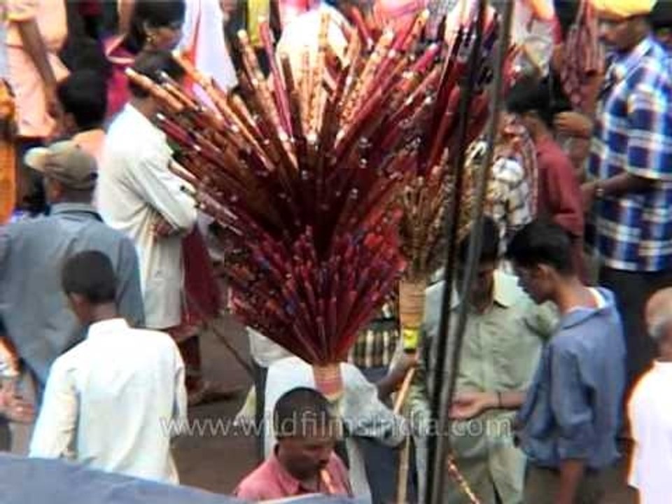 Street vendors amidst heavy crowds at the Rath Yatra in Puri, Orissa