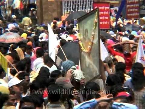Jubilant devotees dance in celebration during the Rath Yatra festival in Puri