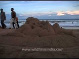 Newly laid out sand sculpture in Puri Beach, Orissa