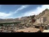 A Buddhist monastery on a rugged mountain in the arid Himalayan region of Ladakh