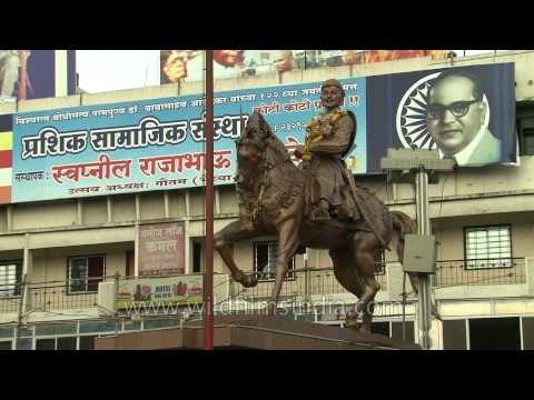 Panjarpola crossroad and statue of Shivaji Maharaj, Solapur, Maharashtra, India.