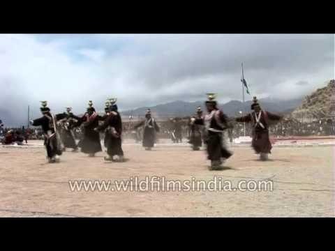 Ladakhi men performing a folk dance at the Sindhu Darshan Festival in Leh