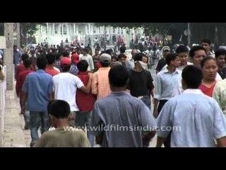 People walking through the busy street of Nepal