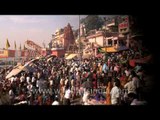 Hindu pilgrims gather on Varanasi Ghat to celebrate the Maha Shivratri