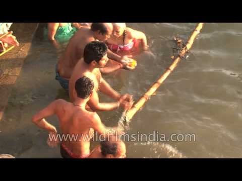 Ganges Ghats of Varanasi filled with devotees of lord Shiva on Maha Shivratri