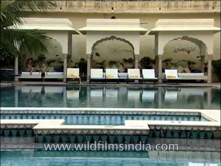 Clear marble and mosaic swimming pool of Samode Palace, Jaipur