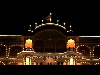 Samode Palace lit up at night, Jaipur