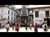 Bull standing in the middle of Jagat Guru Shri Shri 1008 Shri Shankracharya Mandir, Nepal
