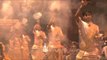 Evening Ganga aarti with incense at Ganga ghat, Varanasi