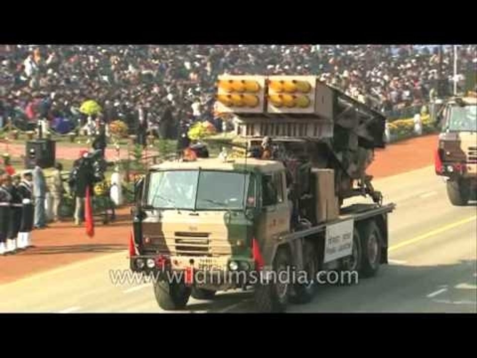 Pinaka Multi Barrel Rocket Launcher displayed at the Republic Day Parade in New Delhi
