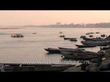 Tourists enjoying boat ride in the Holy bank of river Ganga, Banaras