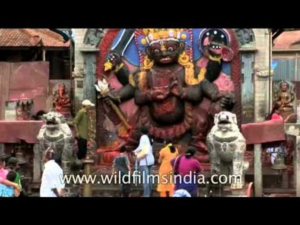 The stone idol of Kala Bhairav in Kathamandu Durbar Square, Nepal