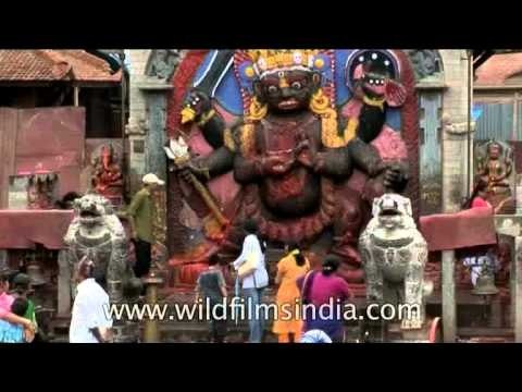 The stone idol of Kala Bhairav in Kathamandu Durbar Square, Nepal