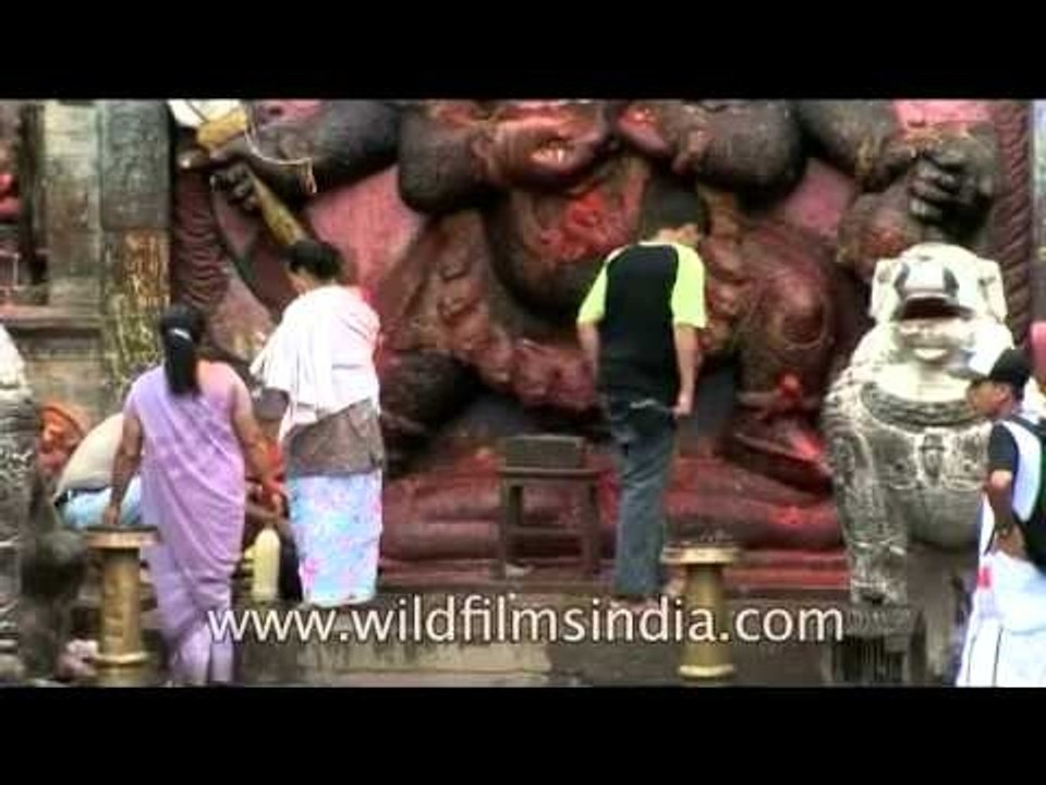 Huge stoned idol of Kala Bhairav at Durbar Square of Nepal