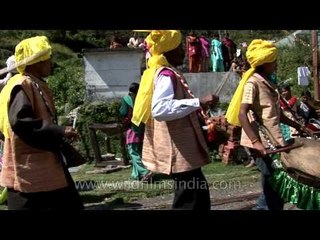 Rung tribe playing drum while performing traditional Dance at Kangdali Festival