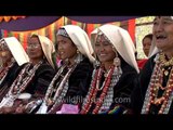 Women in traditional Rung attire at Kangdali festival, Uttarakhand