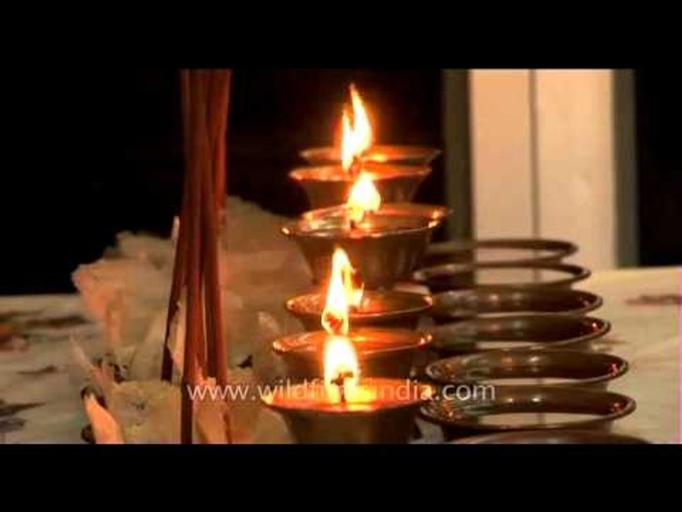 Chanting of tibetian mantras by buddhist monks