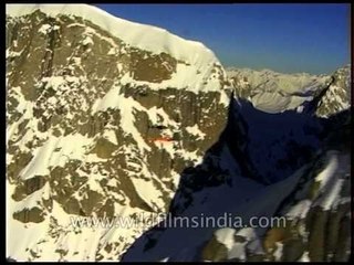 Aerial chopper flying up above the great Himalaya