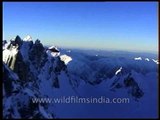 Aerial chopper flying over the peaks of Himalaya