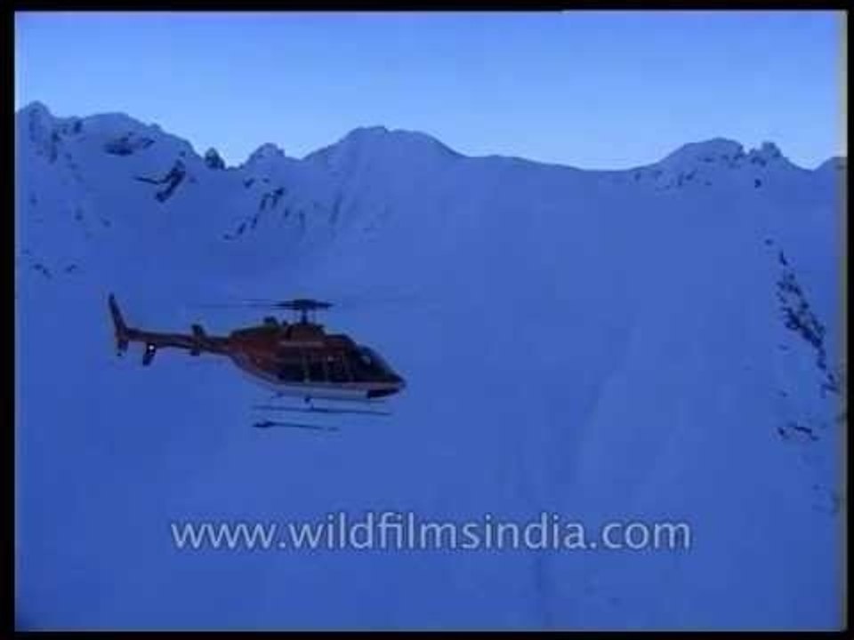 Pre-dawn helicopter ride over the Himalayas!