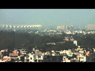 Urban sprawl of New Delhi, with barapulla highway and Humayun's Tomb