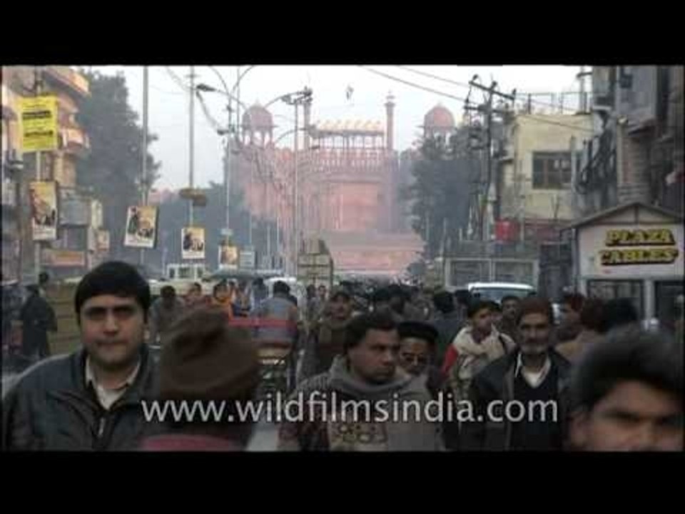 Crowded street in front of Red Fort, Delhi, India