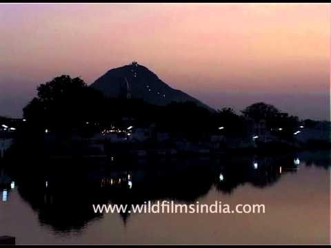 Evening view of the ghats at the Pushkar Lake, Rajasthan