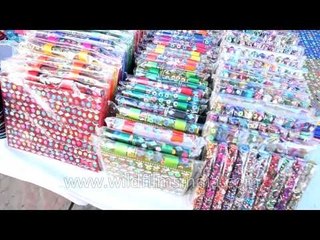 Bags of all sorta colours and prints shop in Dilli Haat